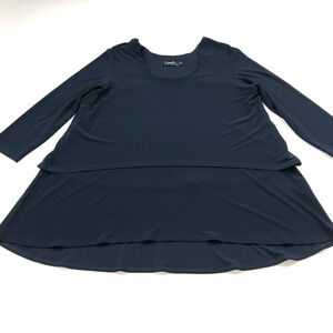 Sympli 14 Tiered Layered Womens Pullover Top Blouse Navy Blue